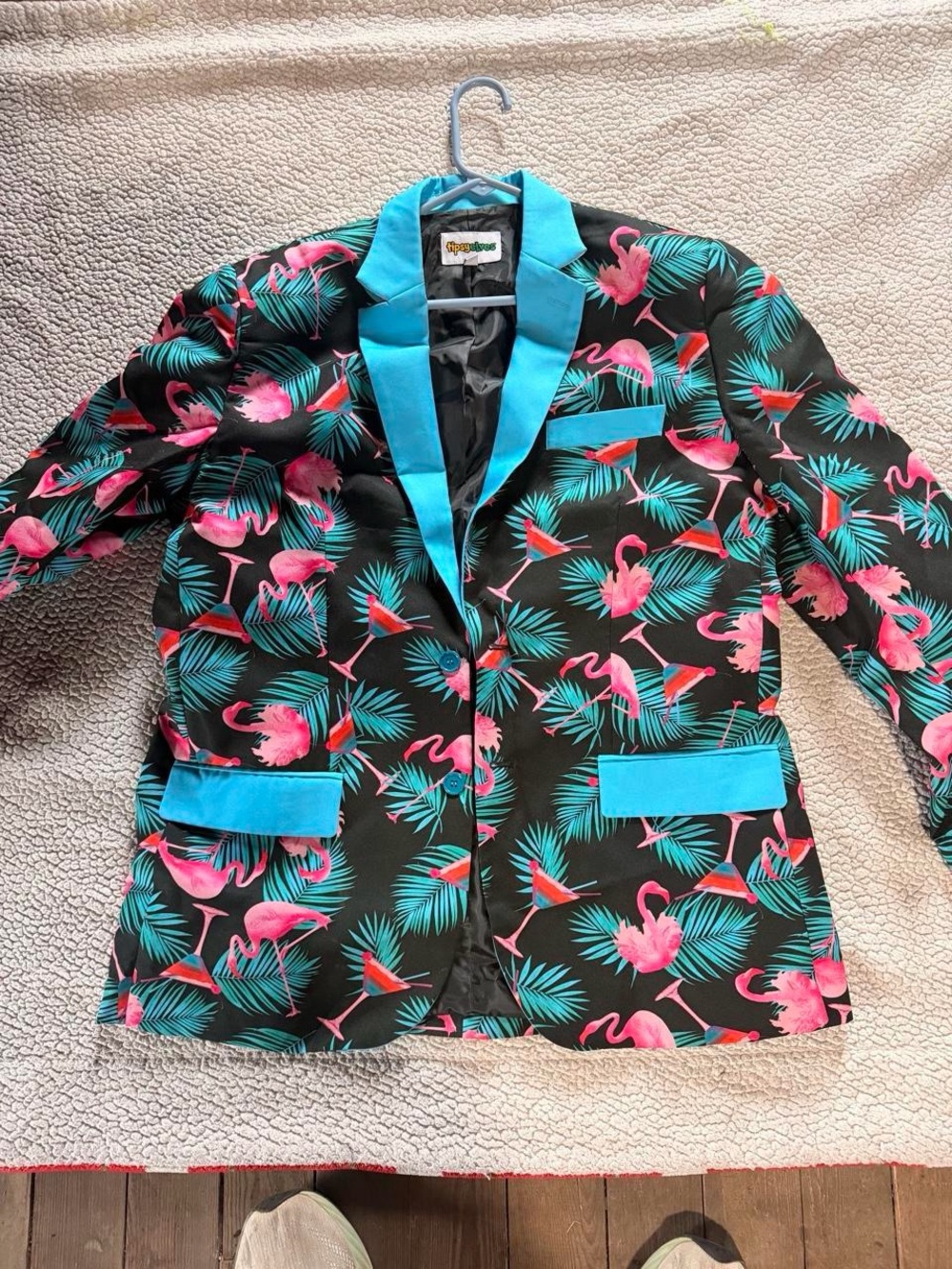 Tipsy Elves Black Blazer with Pink Flamingo & Teal Trim